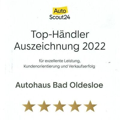 Bild vergrößern: Top-Händler Auszeichnung 2022 für Autohaus Bad Oldesloe von Autoscout24